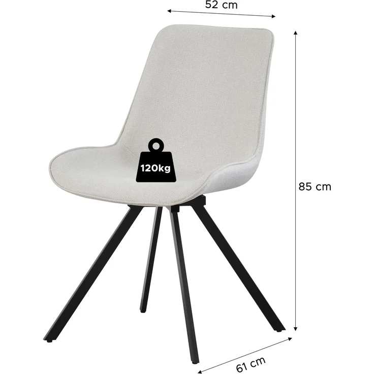 Drehstuhl 2er Set Rio Stühle in Creme - gemütliches Design - B/H/T: 52x85x61 cm – Bild 3