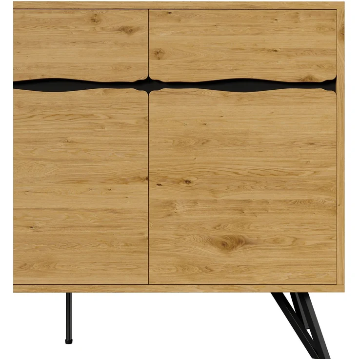 DESVIAE Sideboard mit 3 Türen 140x75,5x40 cm aus Spanplatte in Holzfarbe und Schwarz – Bild 9