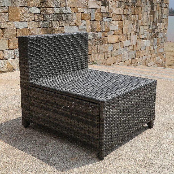 Polyrattan Lounge Gartensofa Set Hocker Tisch Sitzgruppe Grau Rattanmöbel Liege – Bild 6
