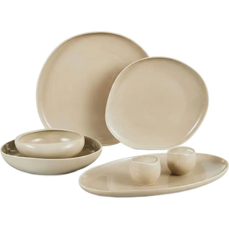 Wave Biscuit 27-teiliges Tafelservice Set für 6 Personen - Kombiservice aus hochwertigem Porzellan – Bild 1