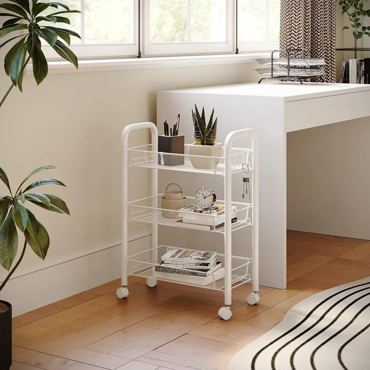 Rollcontainer Tarro Weiß 45 x 64 cm mit 3 Ablagefächern Vicco – Bild 7