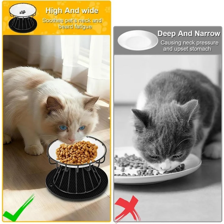ibettertec Futternapf Katzennapf Erhöht, 2 Stück Katzennapf aus Keramik, mit Napfunterlage Silikon Und Metallständer, Zervixschutz-Katzennapf, 15 cm Durchmesser,10cm Metallständer – Bild 4
