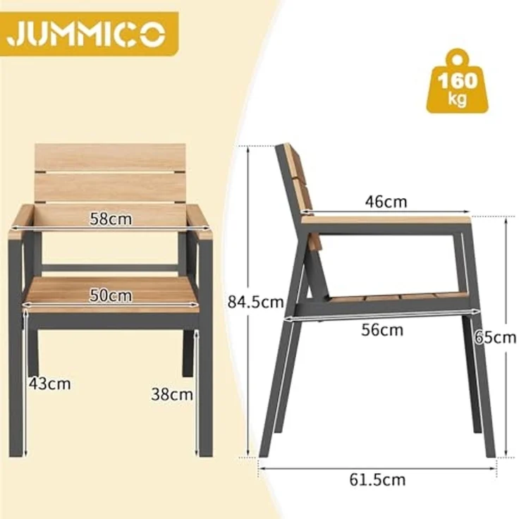 JUMMICO Gartenstuhl Klappbar mit Holzoptik, Breitere Rückenlehne & Voll-Aluminium Gestell, Komfortabler und Stapelbarer Stuhl für Terrasse und Garten – Bild 2