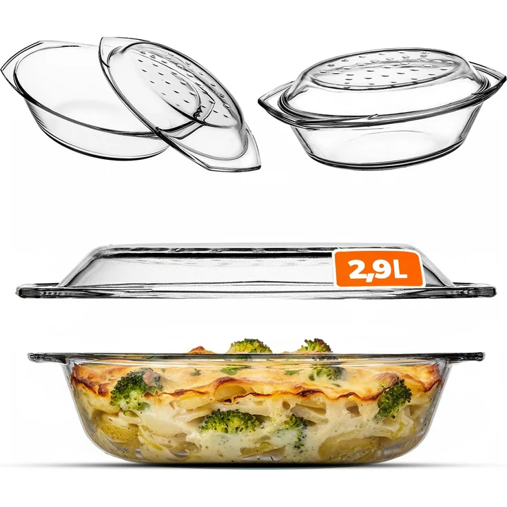 KADAX 2,9 l ovale Glas-Backform mit Deckel – Bild 1
