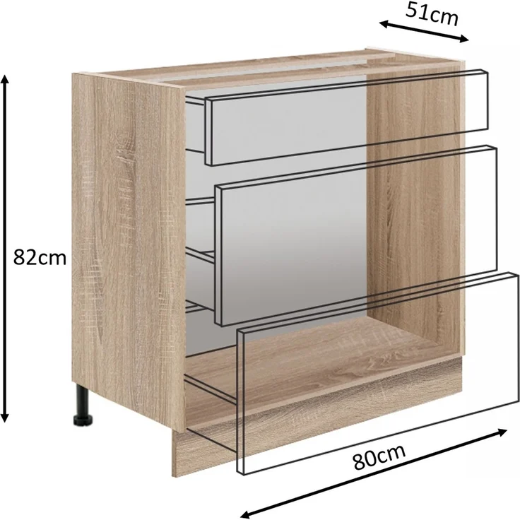 ECONO 22D – Unterschrank 80 cm mit 3 Schubladen, Weiß Hochglanz – Bild 6