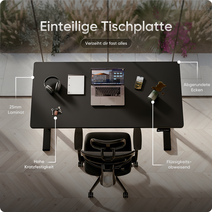 DESKSPACE PRO Plus Elektrisch Höhenverstellbarer Schreibtisch, 160x80 cm Stehpult mit Memory-Funktion, Schwarze Tischplatte, Schwarzes Gestell – Bild 8
