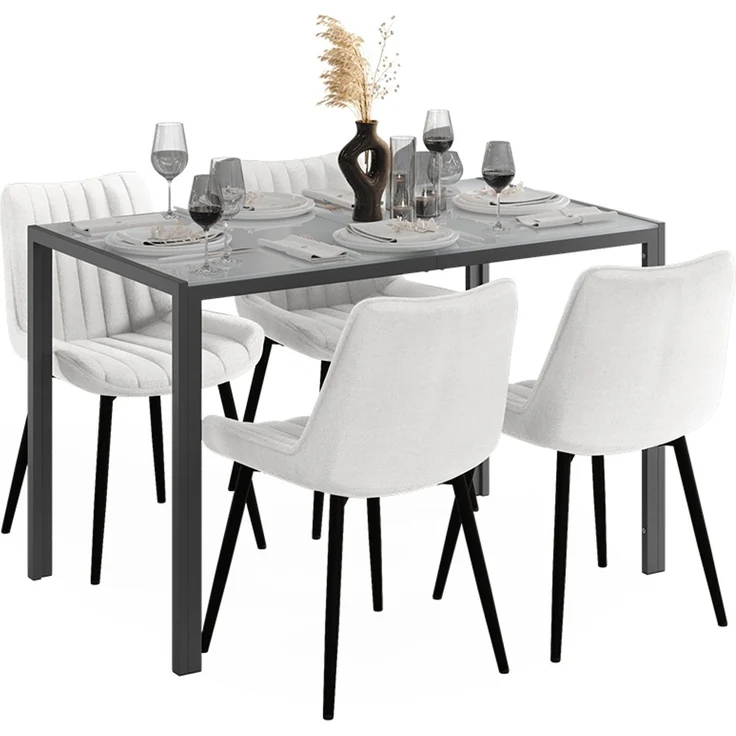 Esstisch Set Grand Grau 120 x 70 cm mit 4 Stühlen (Beige) Vicco – Bild 5