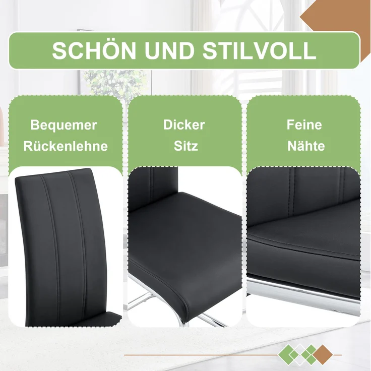Esszimmerstuhl aus PU-Leder mit Metallgestell, 54,5x43x99 cm, schwarz – Bild 6