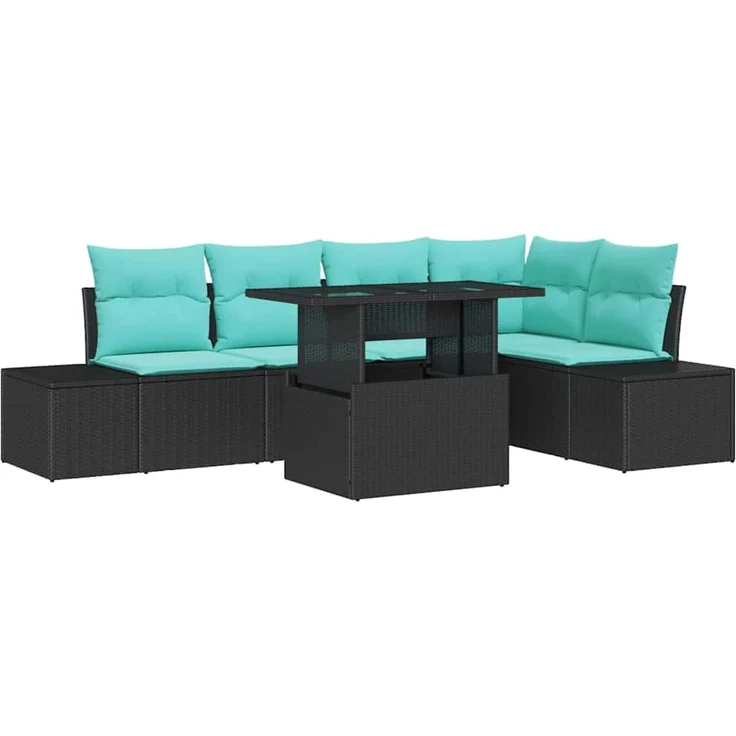vidaXL Gartensofa-set 6 stk. 5-Sitzer Schwarz und Blau Poly-Rattan 3349192 – Bild 2