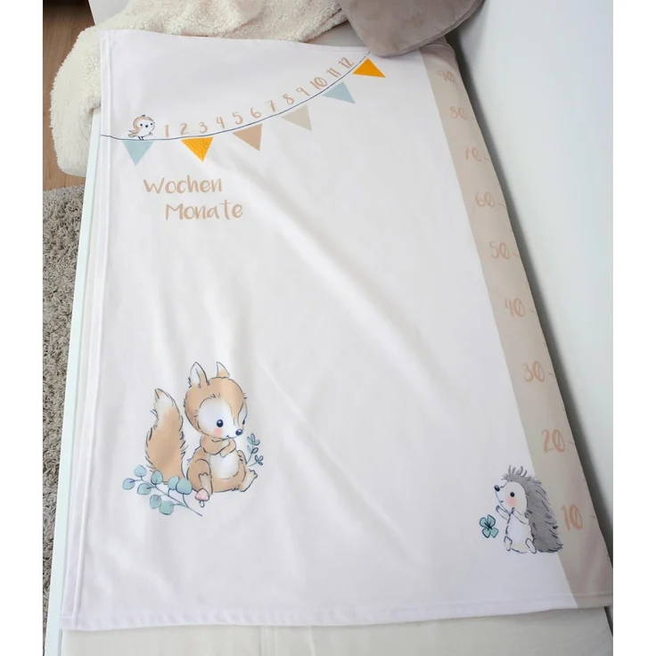 Herding babybest Soft-Peachdecke Waldfreunde Meilensteindecke/Monatsdecke/Fotodecke, Inkl. Zubehör, 75x100 cm, Polyester – Bild 4