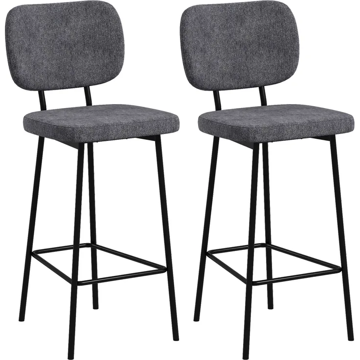 2er-Set Barhocker, Hochstühle, Küchenstühle mit Fußstütze und Rückenlehne aus Leinen und Stahl