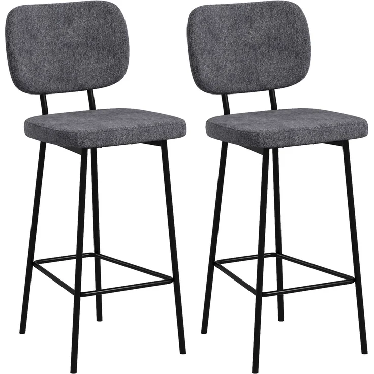 2er-Set Barhocker, Hochstühle, Küchenstühle mit Fußstütze und Rückenlehne aus Leinen und Stahl – Bild 1