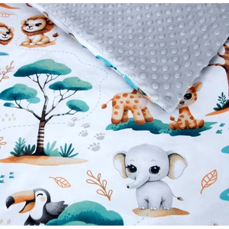 Babydecke BABYLUX Babydecke Krabbeldecke MINKY Kuscheldecke 75x100 cm+KISSEN, BabyLux, K148 - Grau + Dschungel – Bild 3