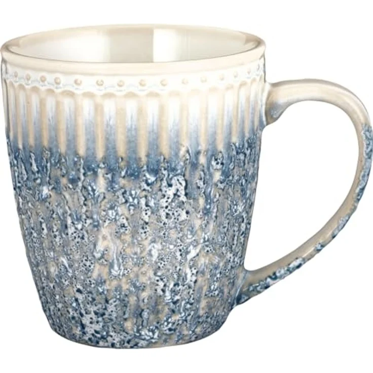 Greengate Becher Alice Becher mit Henkel ripple blue 0,4l, Steingut – Bild 1
