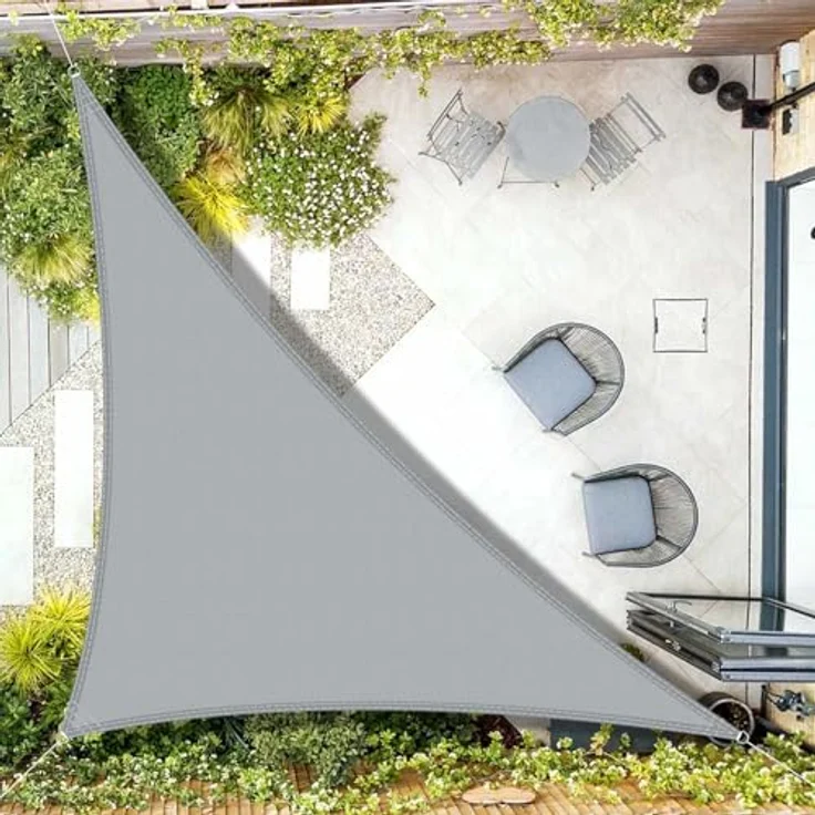 AXT SHADE Sonnensegel Wasserdicht Dreieck Rechtwinklig 4 x 4 x 5,65 m Wetterschutz Sonnenschutz PES Polyester mit UV Schutz für Terrasse Balkon Garten-Hellgrau – Bild 2