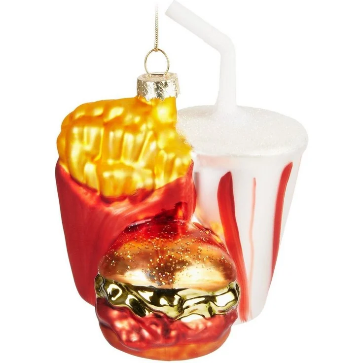 BRUBAKER Weihnachtsbaumkugel Fast Food Menü Weihnachtskugel aus Glas - Burger Pommes und Soft Drink (1 St), Christbaumschmuck Lustig - Deko Baumkugel Figur – Bild 5