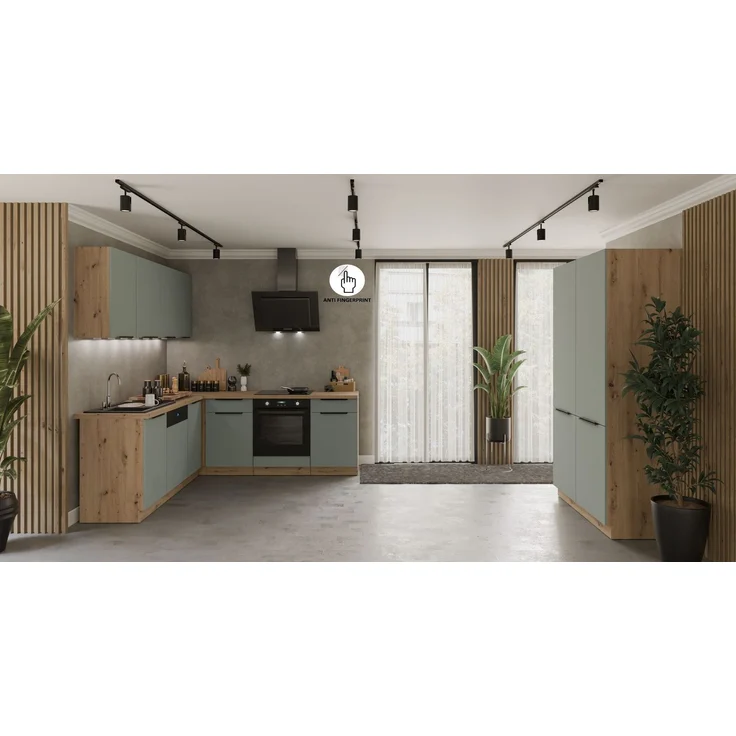 Winkelküche ARIA K-AR ECKE 1 - 215 x 220 + 120 cm Anti Fingerprint Küchenzeile Küchenblock Singleküche Einbauküche Küche Eckküche – Bild 1