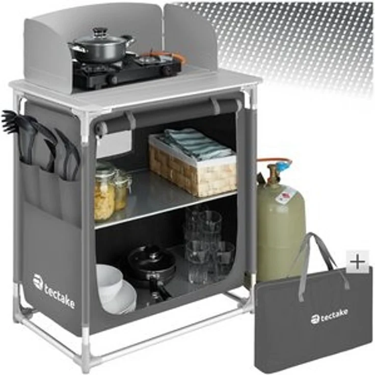 tectake Campingtisch Campingküche Premium mit Aluminiumgestell und 2 Fächern (1-St), faltbar – Bild 6
