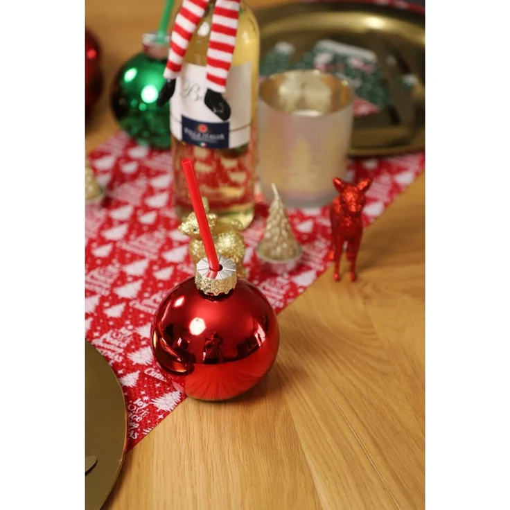 Trinkglas Christbaumkugel 400 ml mit Trinkhalm | Glitzernde Weihnachtskugel aus Glas | Originelles Partyglas & Geschenkidee für Weihnachten – Bild 6
