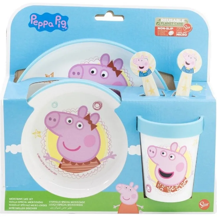 Peppa Pig Teller-Set Mikrowellengeeignet 5-teiliges Kindergeschirr mit rutschfestem Boden