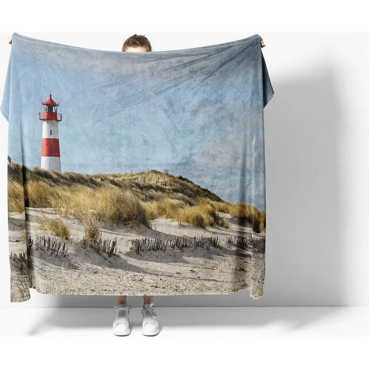 Handtücher Handtuch Strandhandtuch Saunatuch Kuscheldecke mit Fotomotiv Leuchtturm Nordsee, Baumwolle-Polyester-Mix (1-St), Handtuch