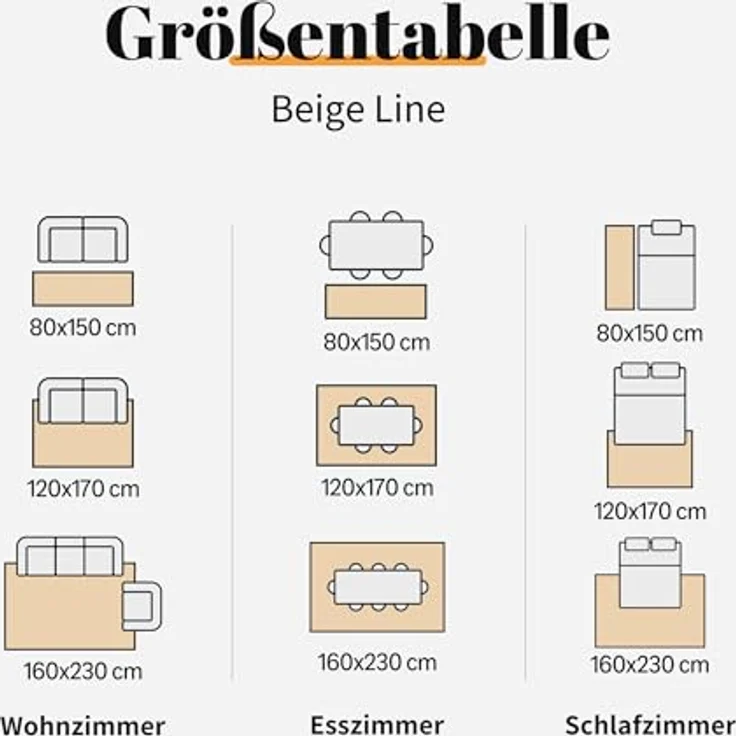 Sonive Linie Teppich Wasserabweisend rutschfest 160×230 cm Beige | Weiche Fußmatte Außen Innen für Wohnzimmer, Schlafzimmer, Kinderzimmer Waschbarer Küchenteppich – Bild 3