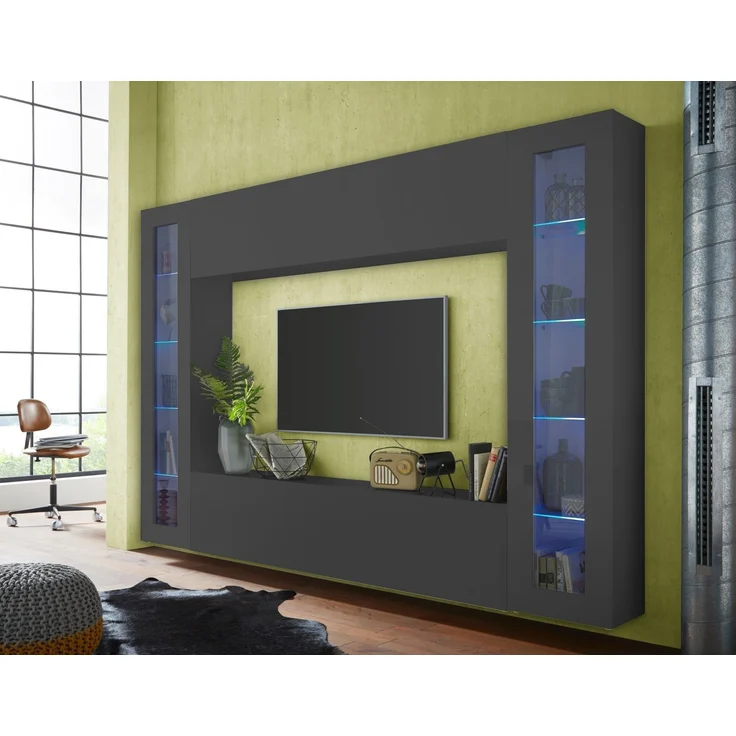 Wohnwand >Benevent< (4-teilig) in Anthrazit matt - 260x180x30 (BxHxT) – Bild 4