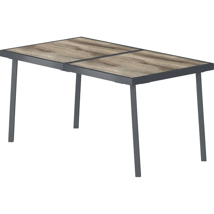 Outdoor-Tisch für 6 Personen, Holzoptik, Metallrahmen, wetterfest, 145 x 85 x 72 cm, grau--Grau--72x85x145cm--YOUDENOVA – Bild 2