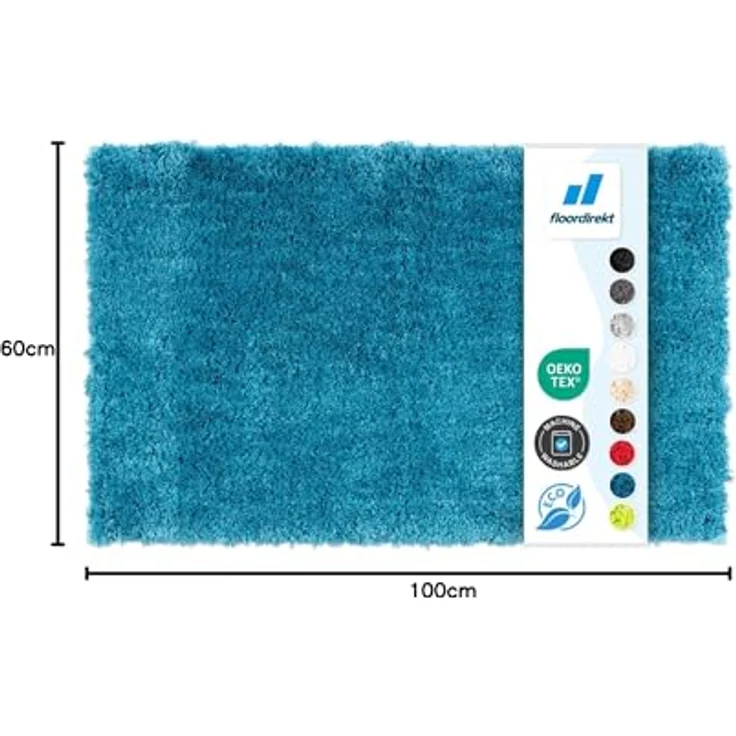 Floordirekt Badematte Sky, Hochflor Badezimmerteppich, rutschhemmend & schnell trocknend, für Fußbodenheizung, eckig & rund (60 x 100 cm, Petrol) – Bild 2