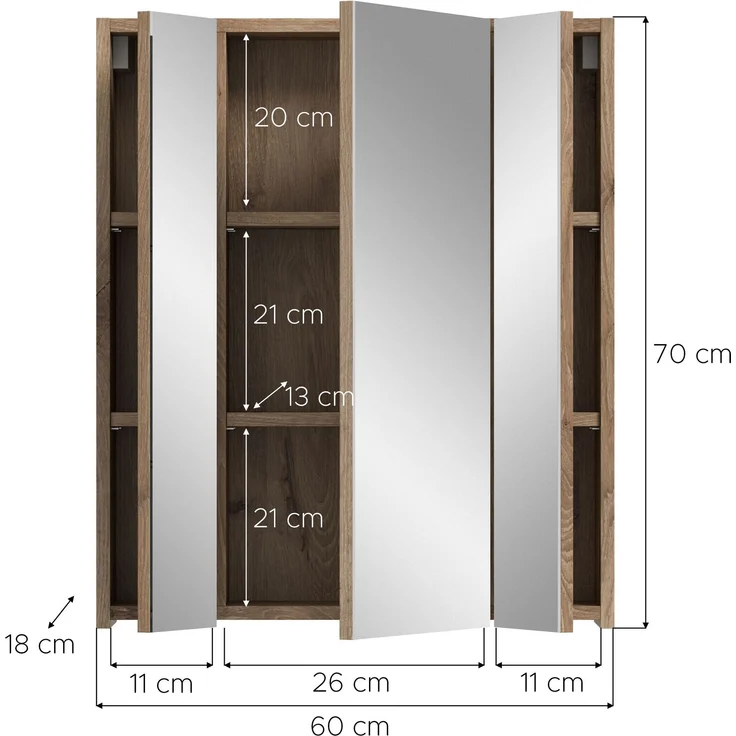 Spiegelschrank (B/H/T: 60x70x18 cm) in schwarz matt und Nox Oak Nachbildung – Bild 4