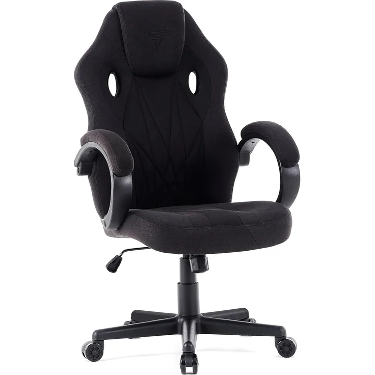 SENSE7 Gaming Stuhl Prism, ergonomischer Gaming Sessel, Gaming Chair mit Wippfunktion, Gepolsterte Armlehnen, Stoff Bürostuhl bis 120kg, PC Stuhl Schwarz