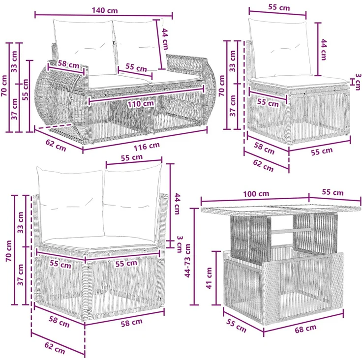 vidaXL Gartensofa-set 12 stk. Grau und Dunkelgrau 100 x 55 x 73 cm 3436961 – Bild 11