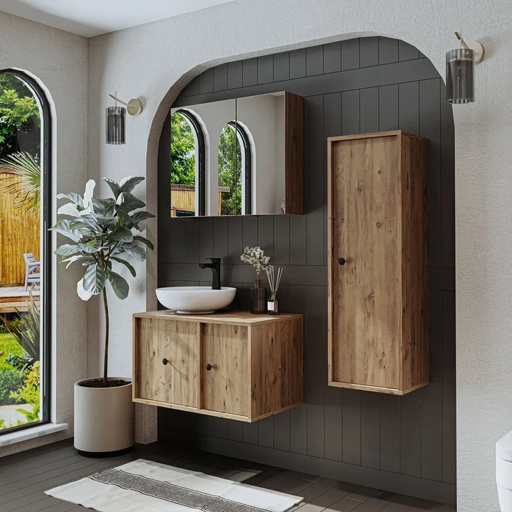Skye Decor '2553' Badmöbel-Set mit Waschbecken & Spiegel (3-teilig), Atlantik-Kiefer, 75 x 58 x 45 cm – Bild 1