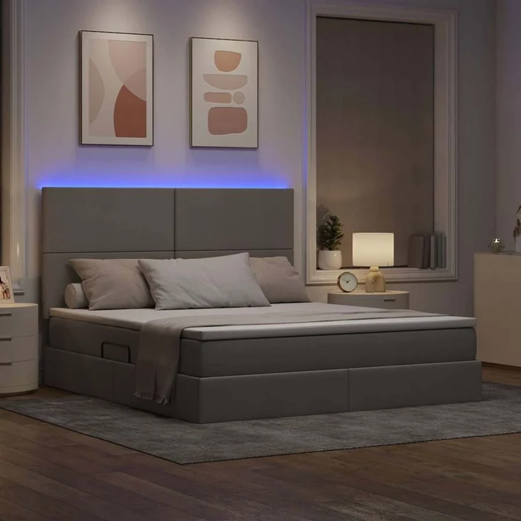 vidaXL LED-Speicherbett mit Matratze Taupe 160 x 200 cm Stoff 3372366 – Bild 5