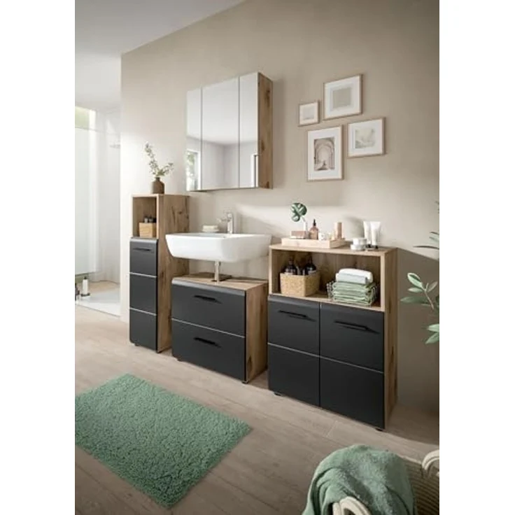 Badezimmer-Set >Ice< in Nox Oak / Schwarz - 60x185x30cm (BxHxT) – Bild 6