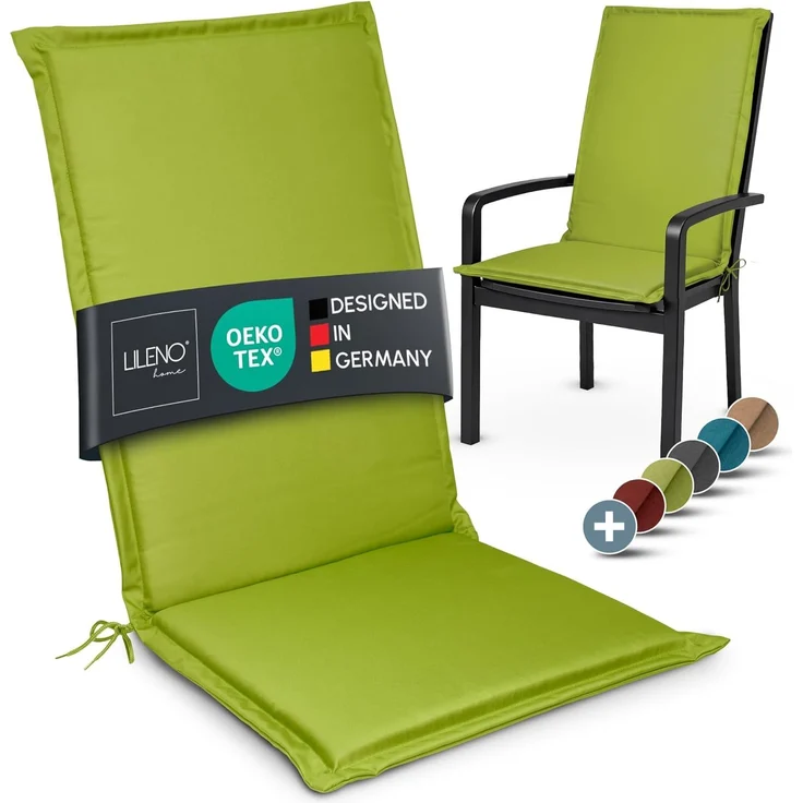 LILENO HOME Gartenstuhl Auflagen [1er Set - Hochlehner] in Rot - bequeme Liegen als Sitzauflagen für Gartenmöbel - Stuhlkissen für Gartenstühle und Klappstühle MIA – Bild 1
