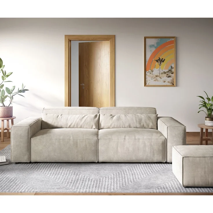 Big-Sofa Sirpio XL 270x130 cm Cord Beige mit Hocker – Bild 2