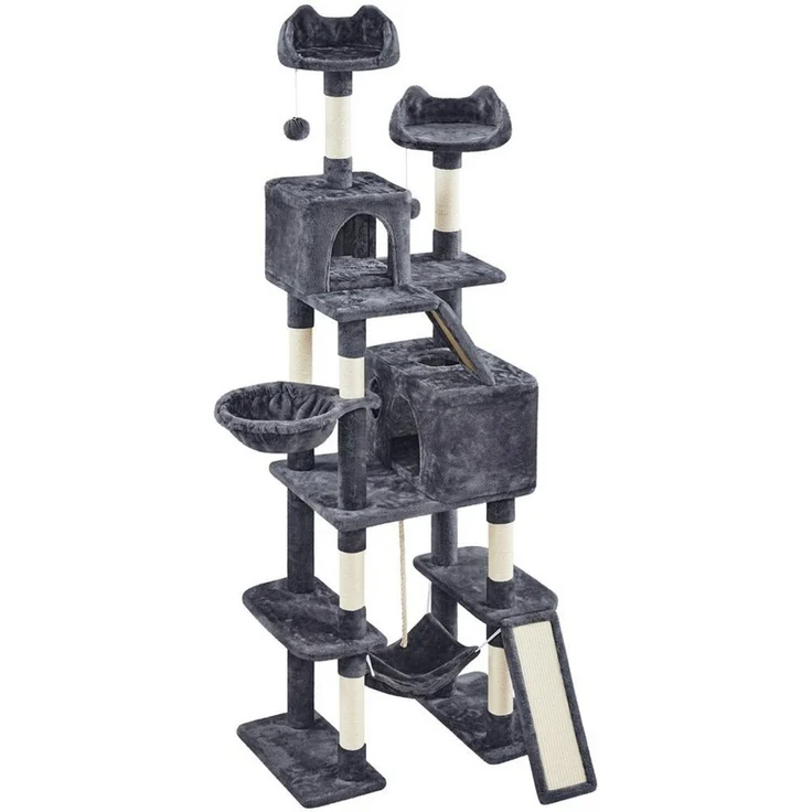 Yaheetech Kratzbaum 209 cm (H), Katzenbaum Kletterbaum, 2 Höhlen & 2 Liegemulden & Spielseil – Bild 2