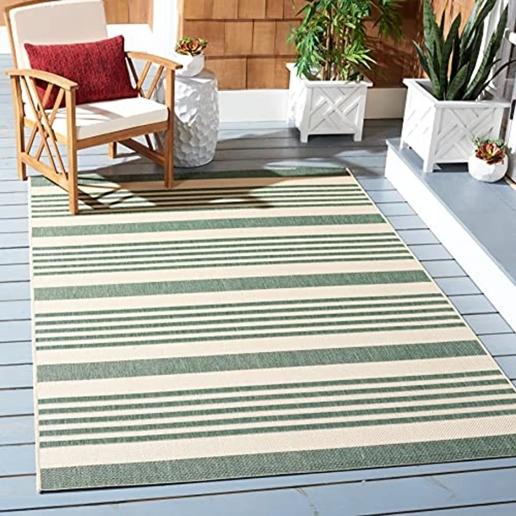 SAFAVIEH Gestreift Drinnen & Draussen - Courtyard Collection, Kurzer Flor, Schwarz und Bone, 79 X 152 cm – Bild 1