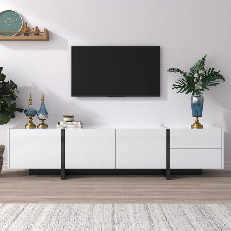 TV-Schrank Schwarz Weiß Hochglanz 190 x 45 x 35 cm mit 3 Türen & 2 Schubladen – Bild 6