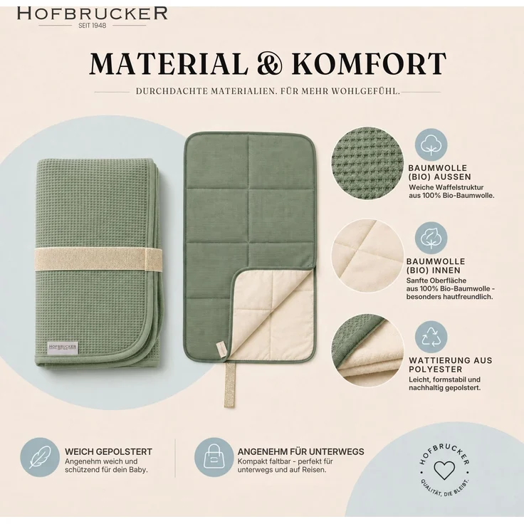 Hofbrucker® Windeltasche, Wickeltasche mit Wickelunterlage für unterwegs, faltbare Wickelclutch mit Organizer für Windeln & Feuchttücher, Abwischbar, Must Have für die Baby Erstausstattung (Salbei) – Bild 7