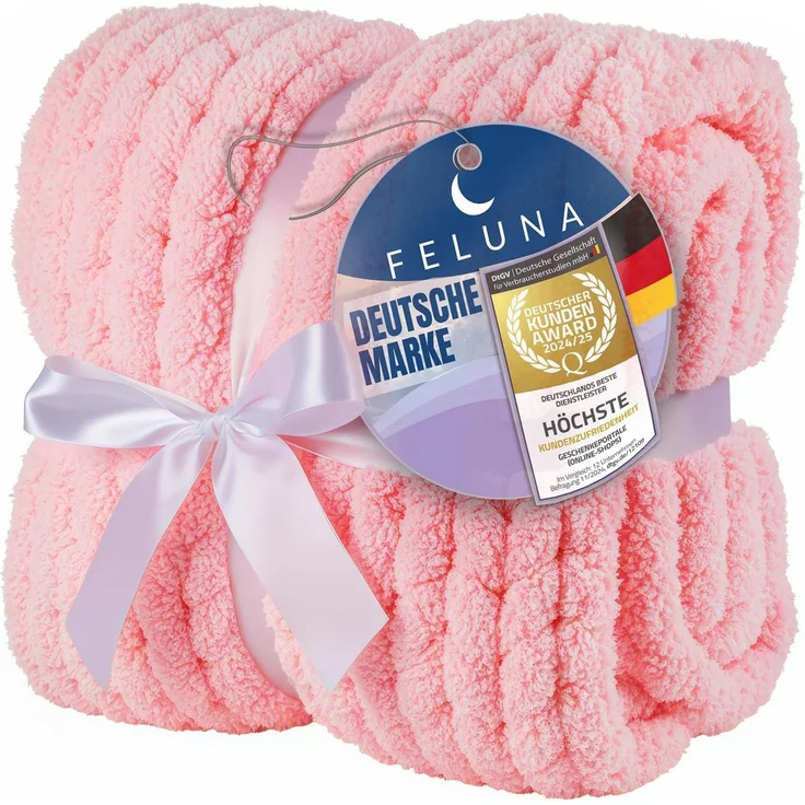 Wohndecke Grobmaschige Wohlfühldecke, Feluna, Flauschige Kuscheldecke Grobstrick Tagesdecke – Bild 1