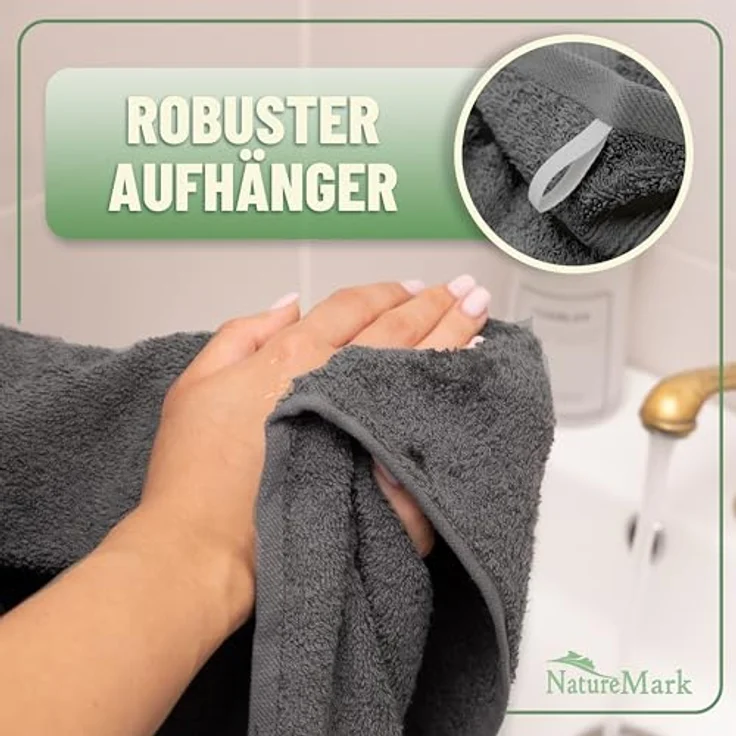 Green Mark Handtuch-Set mit 10 Teilen – 100% Baumwolle – 4 Handtücher 50 × 100 cm, 2 große Duschtücher 70 × 140 cm, 2 Gästetücher 30 × 50 cm und 2 Waschhandschuhe – Anthrazitgrau – Bild 7