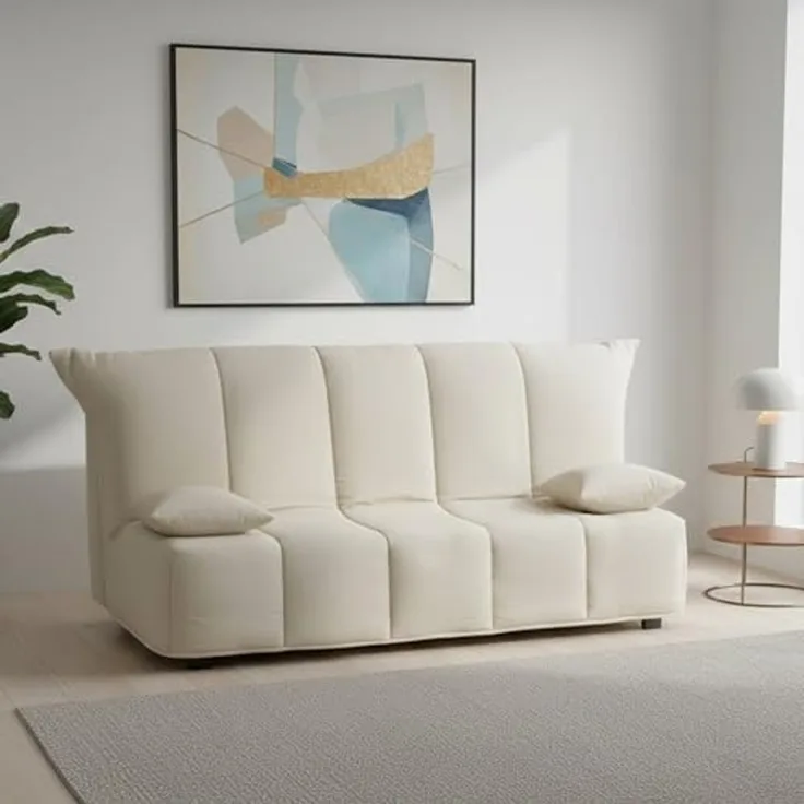 Talamo Italia - 3-Sitzer Schlafsofa Allegra, Sofa mit Trolley-Öffnung aus gepolstertem Stoff, Kissen inklusive, 100% Made in Italy, 165 x 90 x 85 cm, Beige