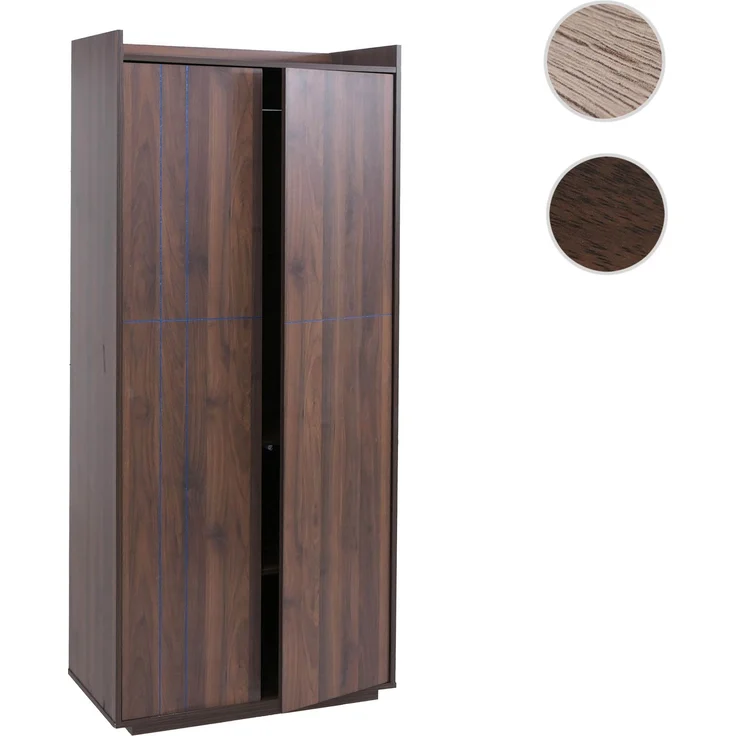 Schrank HWC-P44, Kleiderschrank Garderobenschrank 2 Türen Push-to-open, MDF 184x80x40cm ~ Walnuss-Optik – Bild 10