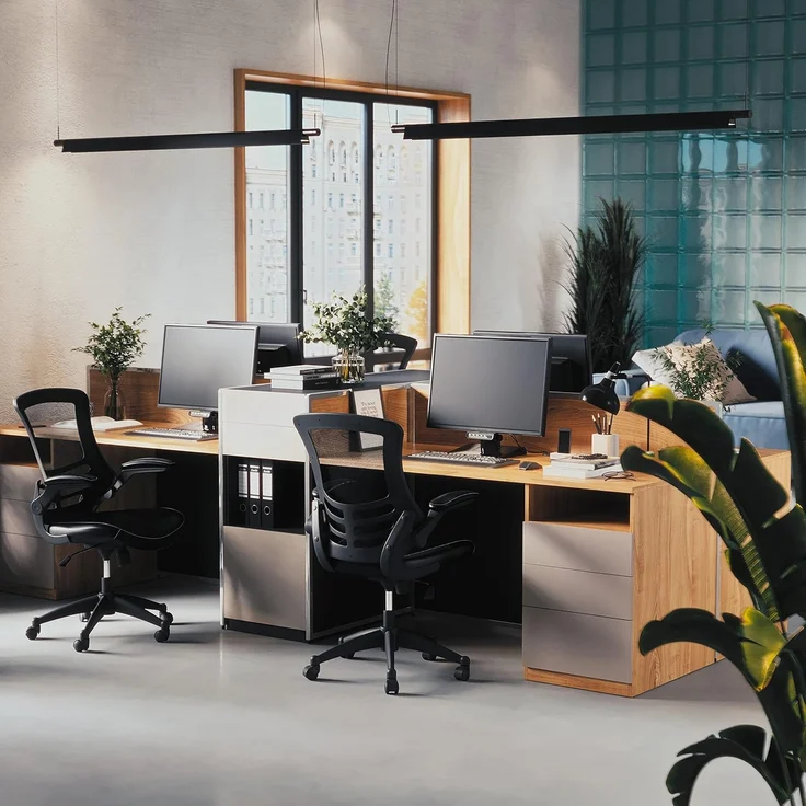 Flash Furniture Bürostuhl mit mittelhoher Rückenlehne – Ergonomischer Schreibtischstuhl mit hochklappbaren Armlehnen und LeatherSoft-Material – Perfekt für Home Office oder Büro – Schwarz – Bild 6