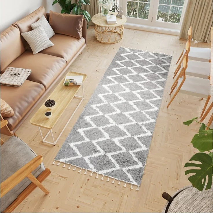 Tapiso Hochflor-Läufer BOHO, rechteckig, Höhe: 40 mm, Wohnzimmer, Schlafzimmer, Shaggy, modern Design – Bild 1