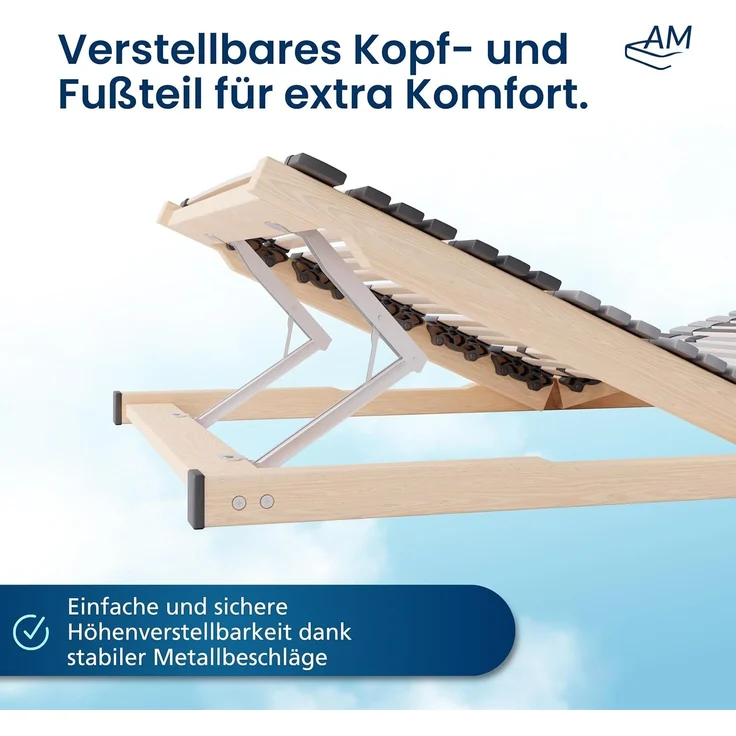 2x Ergonomischer Lattenrost 100x210 cm verstellbar - Lattenrost Set KV - 7-Zonen Lattenrost 100x210 cm Doppelpack - fertig montiert - 44 Leisten - Kopf- und Fußteil verstellbar - 2er Set - 100/210 – Bild 5
