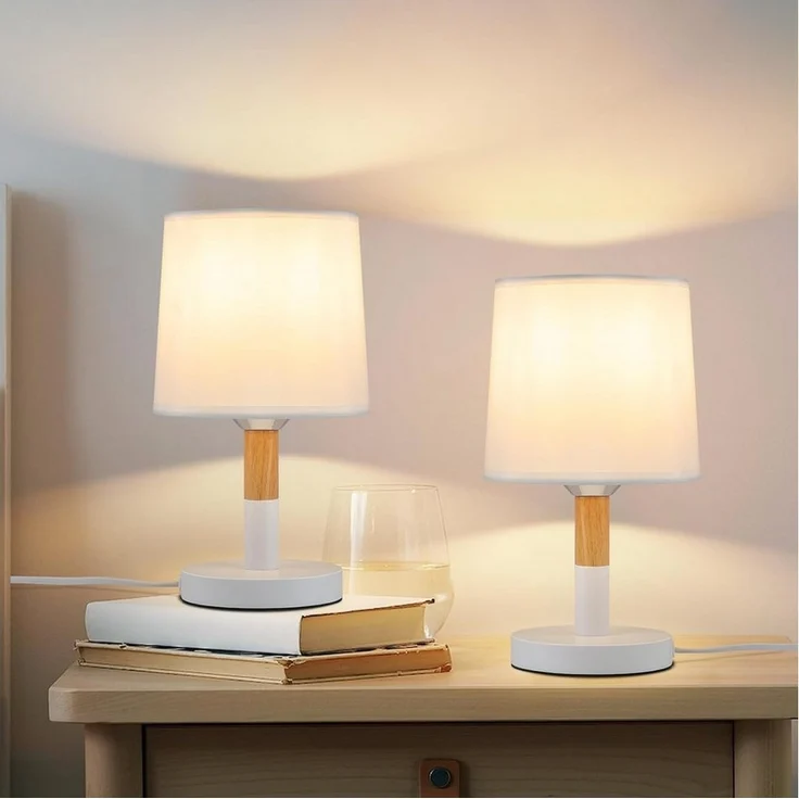 Nettlife Nachttischlampe Holz E27 Wohnzimmer Landhausstil Nachttischleuchte, mit Kippschalter, ohne Leuchtmittel, für Schlafzimmer Wohnzimmer Esszimmer – Bild 1