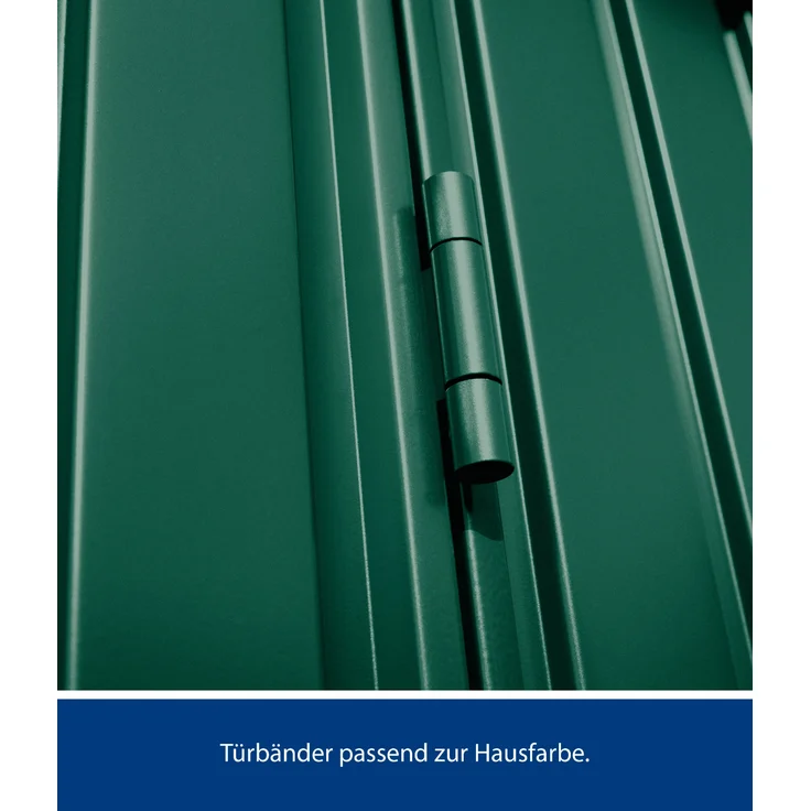 Hörmann Metall-Gerätehaus Berry Classic mit Pultdach Typ 1, 248 x 153 cm, moosgrün, 3,8 m²,2-flüglige Tür – Bild 4